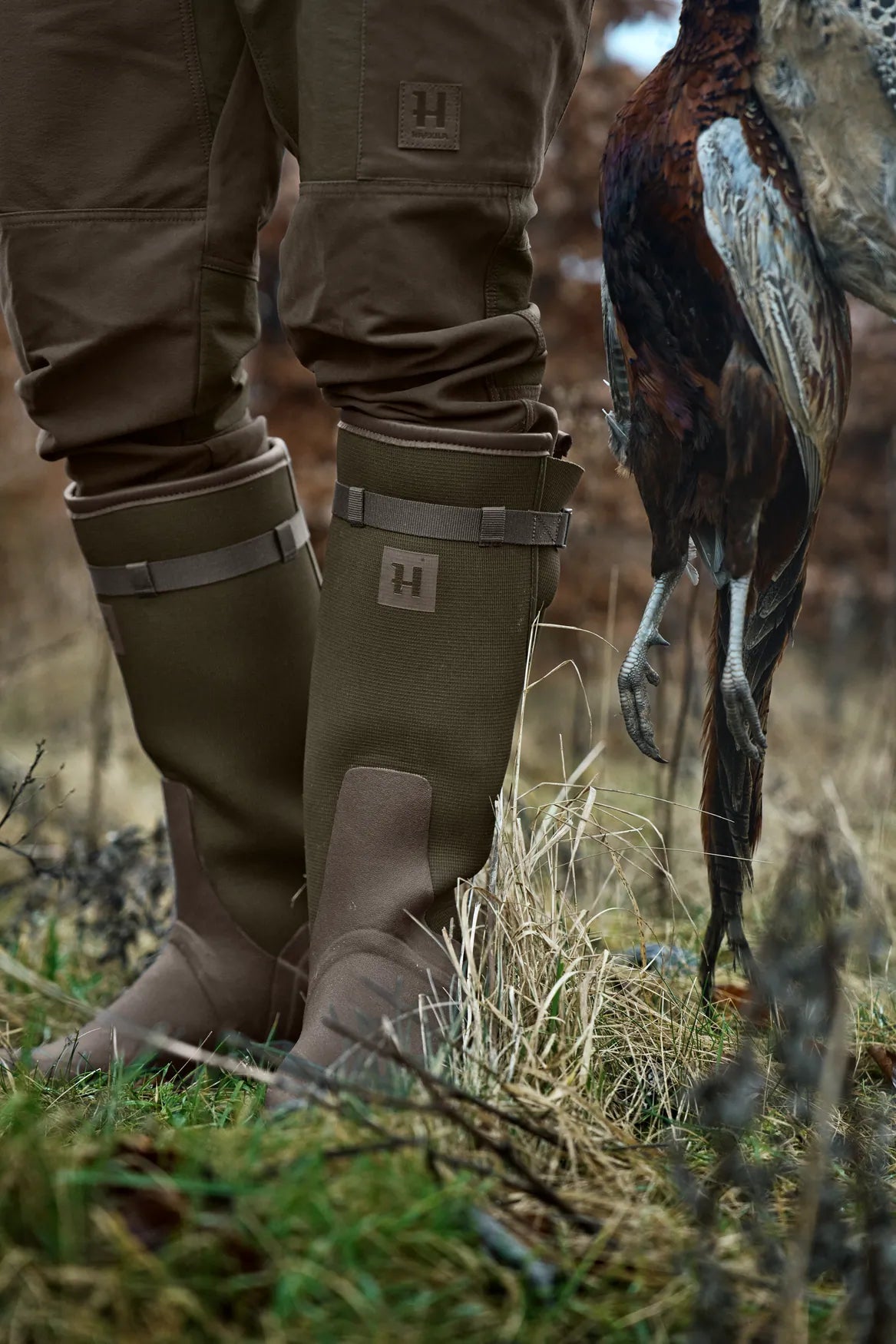 HARKILA Forester Textile & Rubber Wellington Boots - Willow Green / Deep Brown