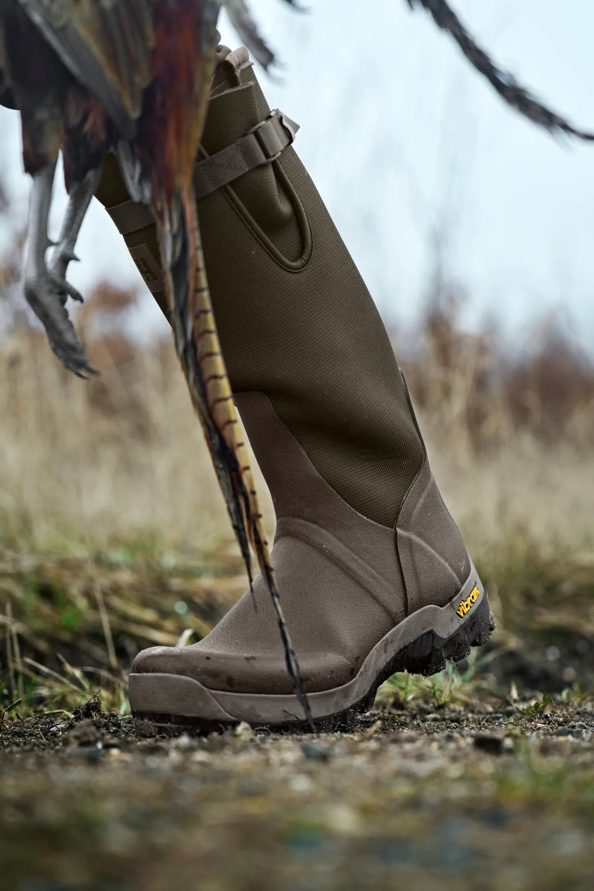 HARKILA Forester Textile & Rubber Wellington Boots - Willow Green / Deep Brown