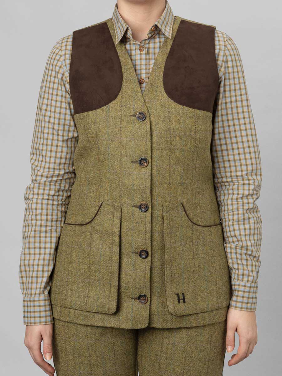 HARKILA Jura Tweed Shooting Waistcoat - Womens - Olive