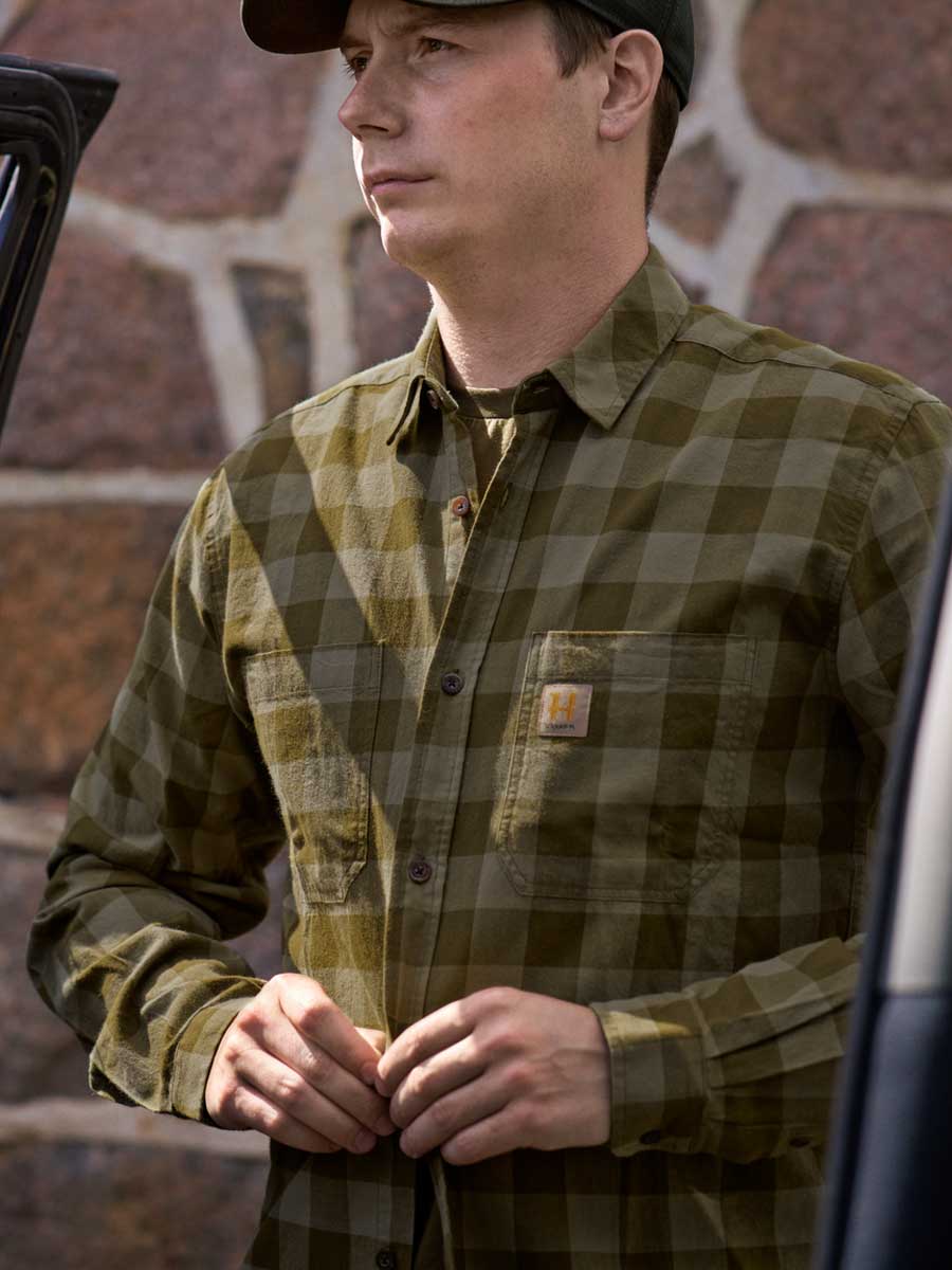 HARKILA Scandinavian Long Sleeve Shirt - Mens - Dark Olive Check