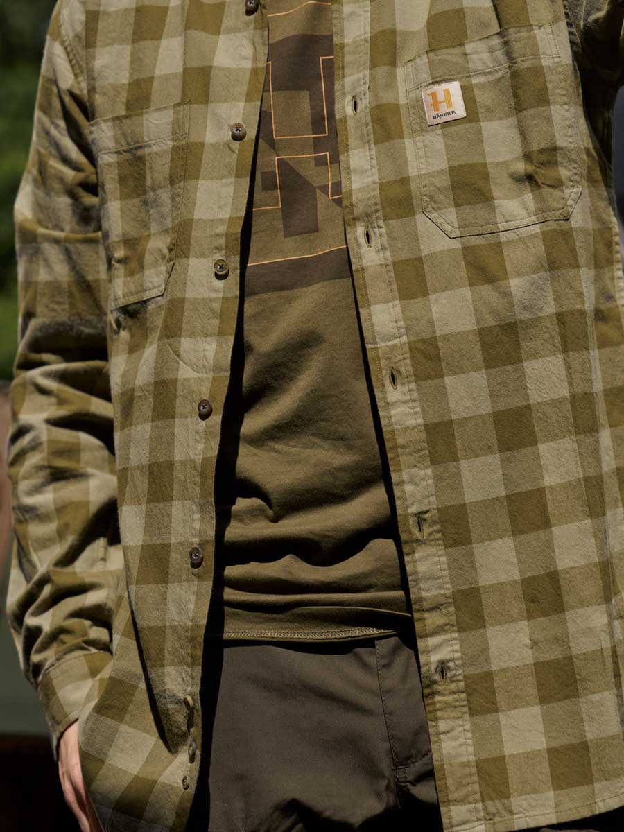 HARKILA Scandinavian Long Sleeve Shirt - Mens - Dark Olive Check
