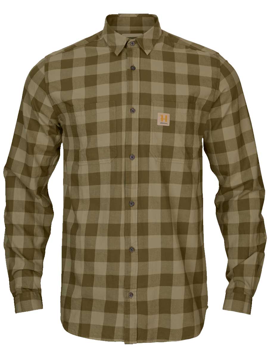 HARKILA Scandinavian Long Sleeve Shirt - Mens - Dark Olive Check