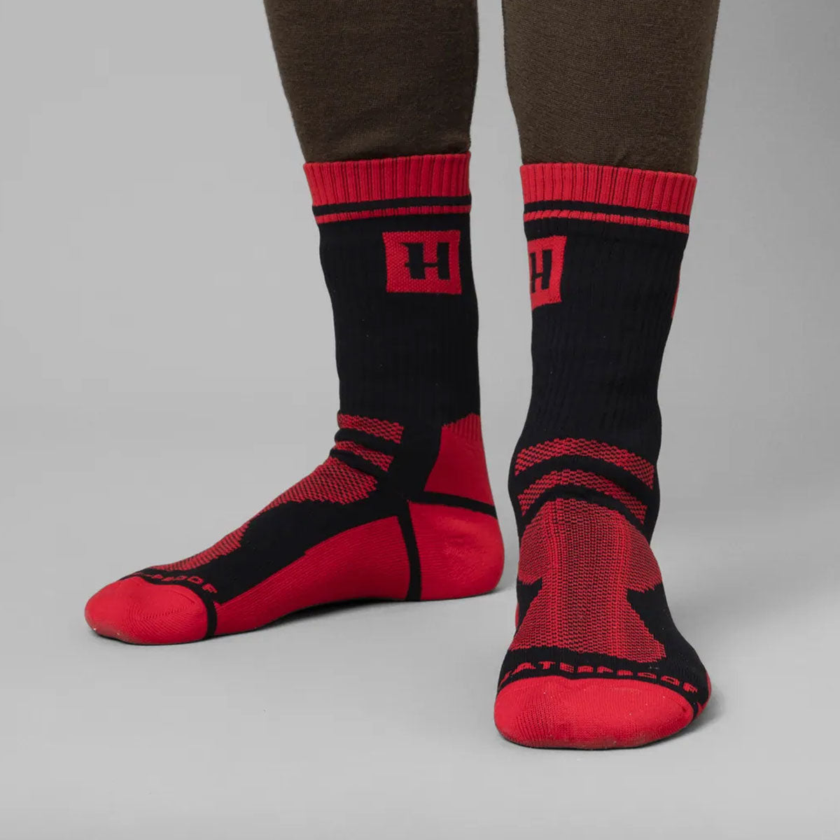 HARKILA Waterproof Socks - Merino Wool - Red / Black
