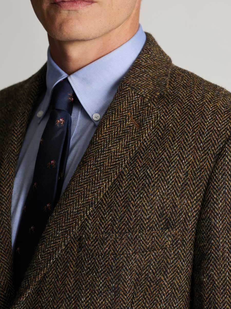HARRIS TWEED Dumfries Tailored Fit Jacket - Mens - Brown Herringbone