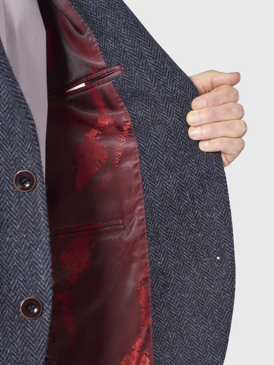 HARRIS TWEED Jacket - Mens Stranrear - Navy Herringbone
