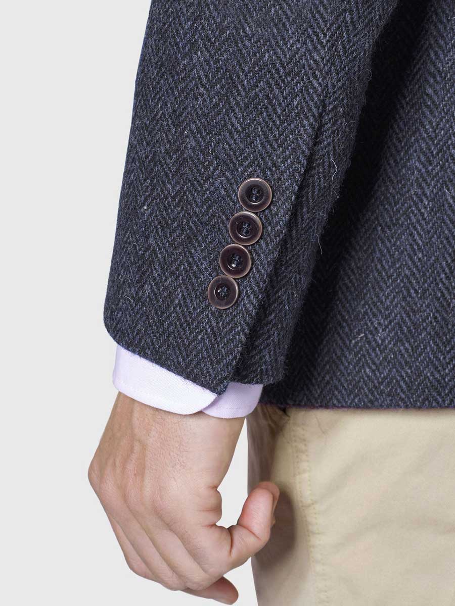 HARRIS TWEED Jacket - Mens Stranrear - Navy Herringbone