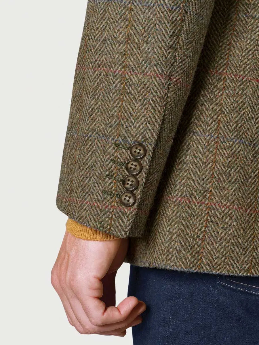HARRIS TWEED Jacket - Mens Stromay - Olive Green with Check