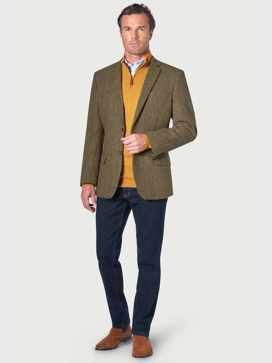 HARRIS TWEED Jacket - Mens Stromay - Olive Green with Check