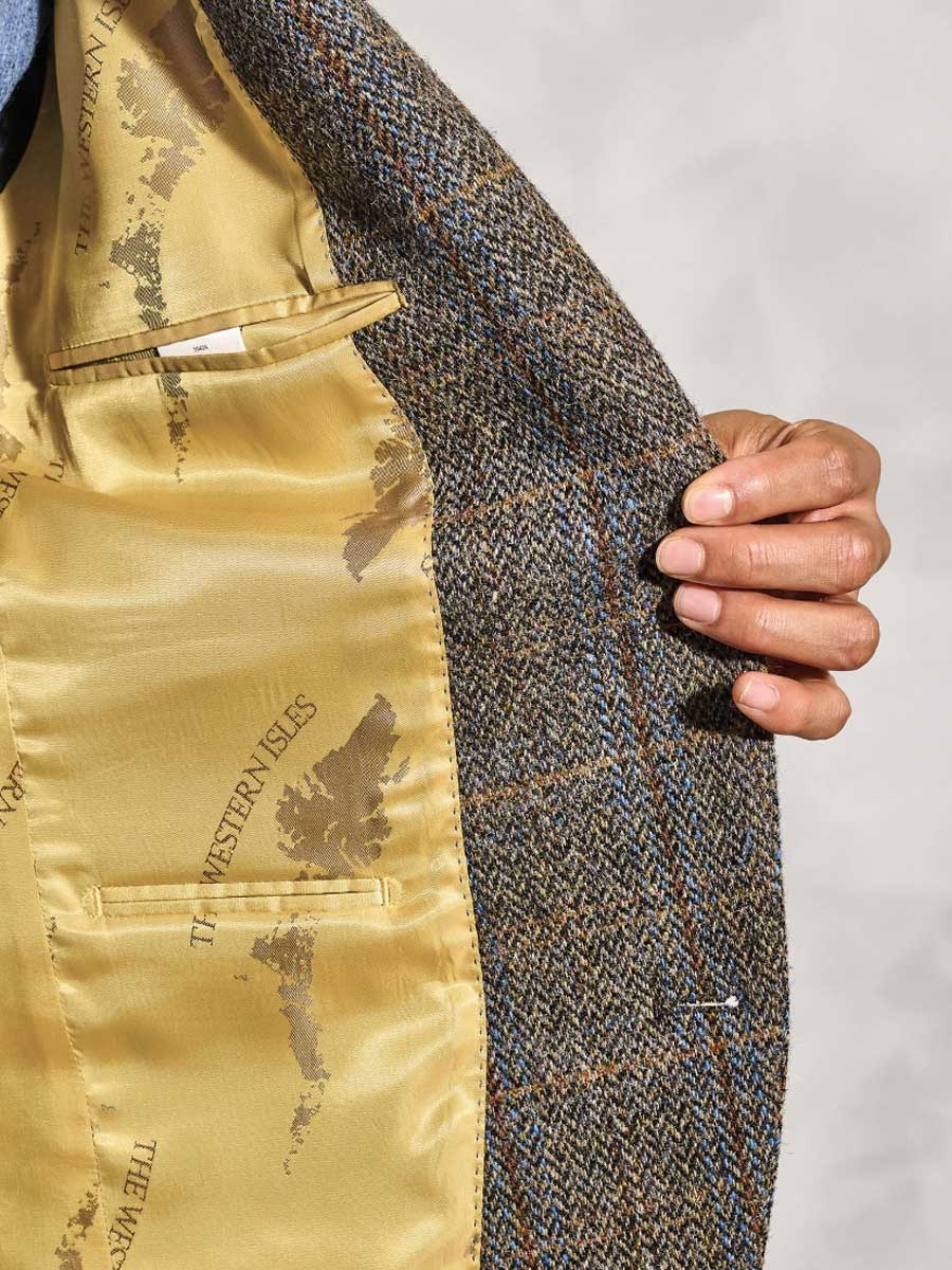HARRIS TWEED Sumburgh Tailored Fit Jacket - Mens - Green & Blue Herringbone Check