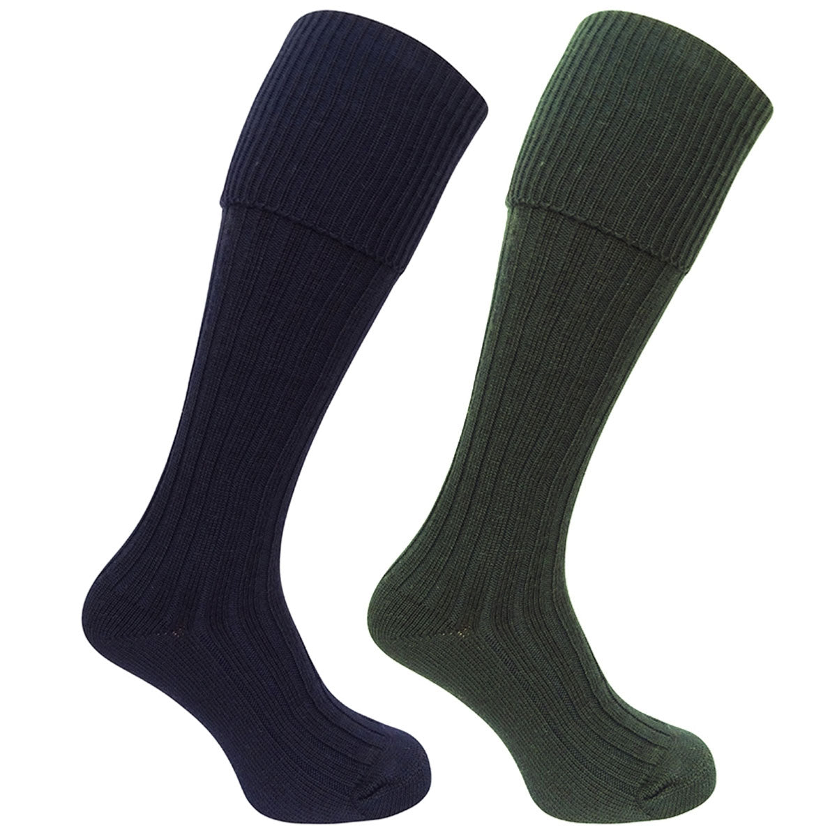 HOGGS OF FIFE 1902 Plain Turnover Shooting Socks - Twin Pack - Dark Olive / Dark Navy