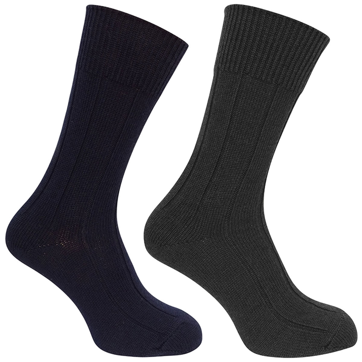 HOGGS OF FIFE 1906 Brogue Merino Country Socks - Twin Pack - Navy / Grey