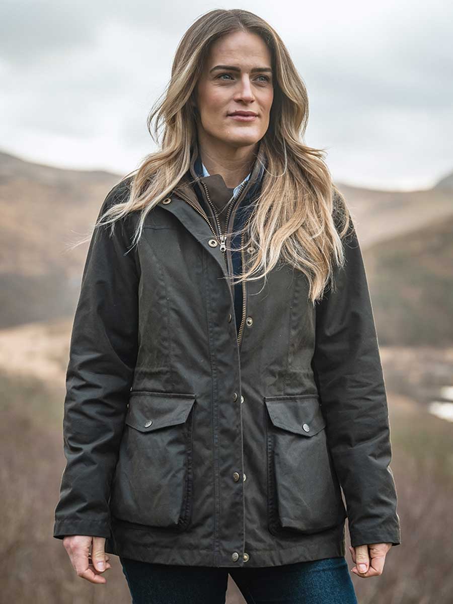 HOGGS OF FIFE Caledonia Waxed Jacket - Womens - Antique Olive