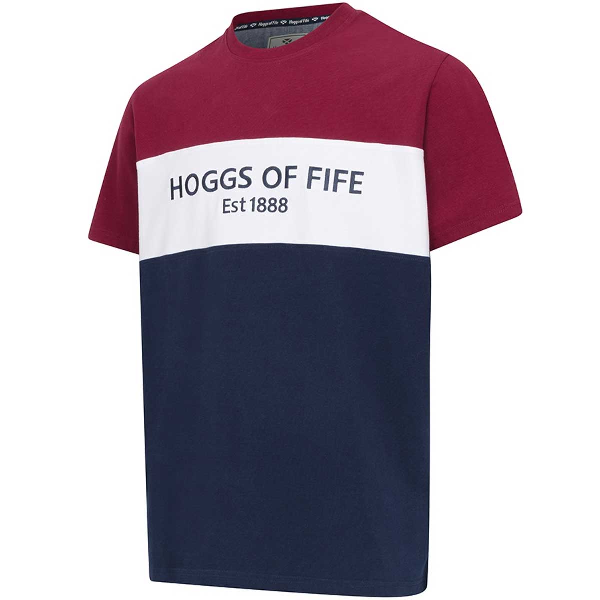 HOGGS OF FIFE Dalbeattie Colour Block T-Shirt - Men's - Burgundy, Navy & White