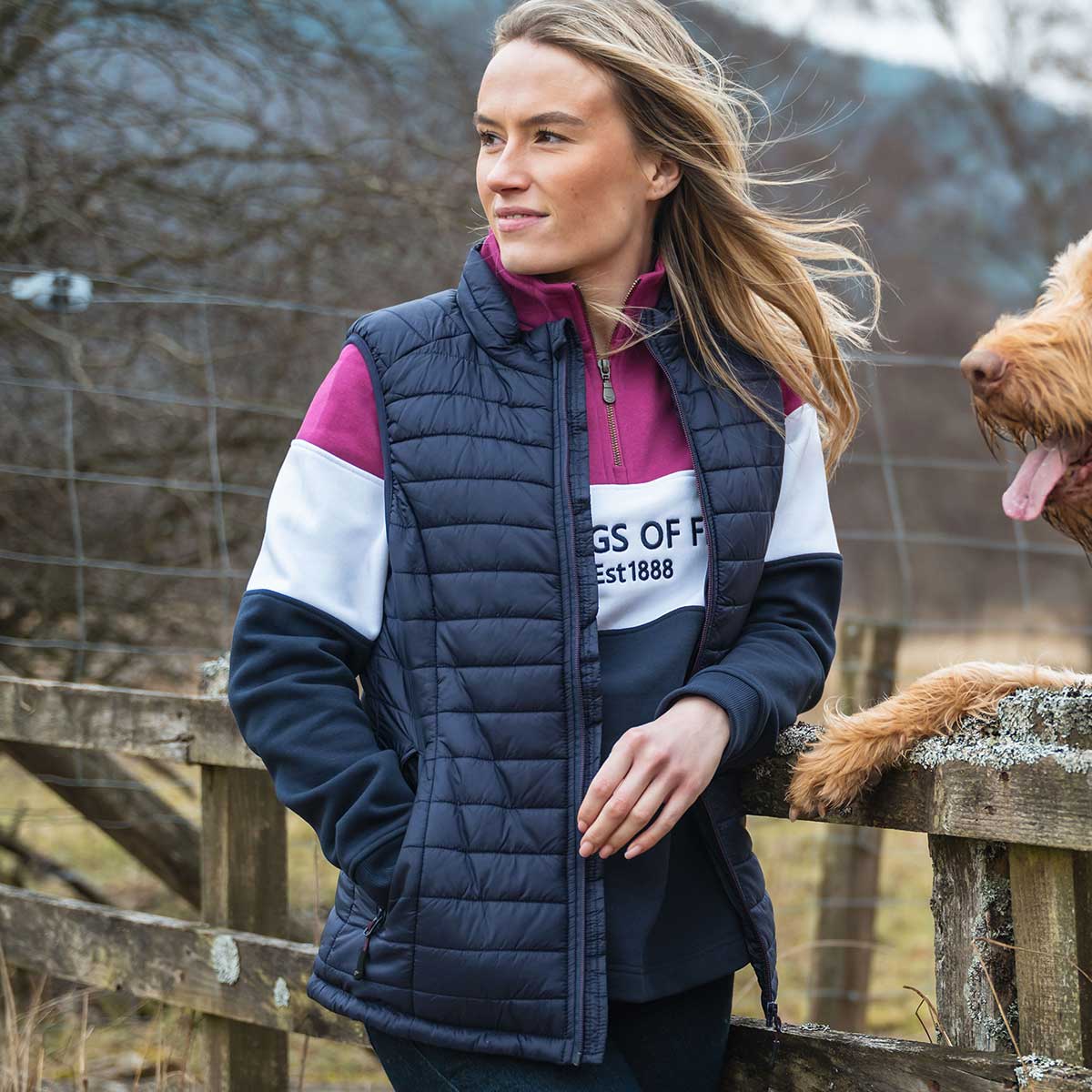 HOGGS OF FIFE Dumfries 1888 1/4 Zip Sweatshirt - Women's - Berry, White & Navy