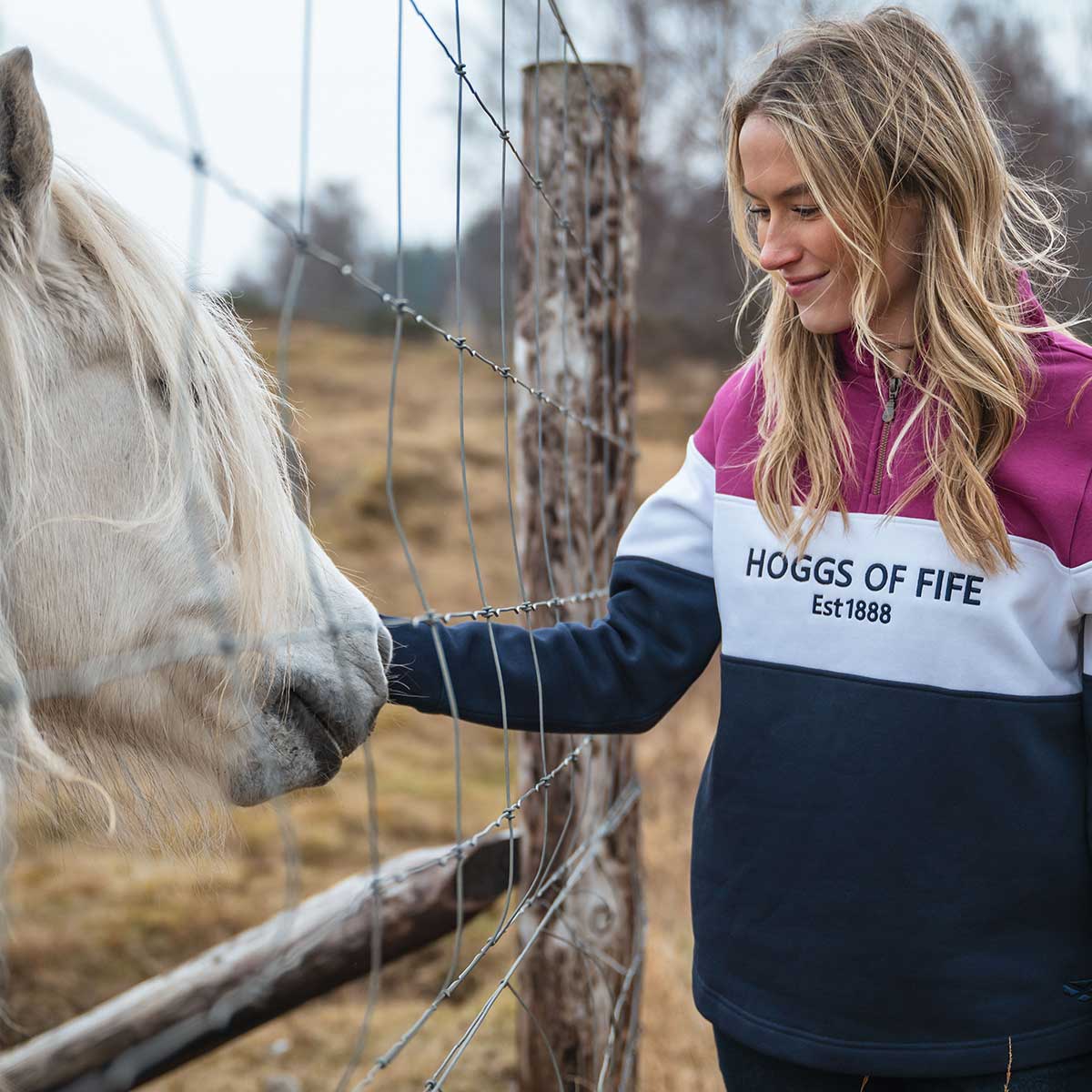 HOGGS OF FIFE Dumfries 1888 1/4 Zip Sweatshirt - Women's - Berry, White & Navy