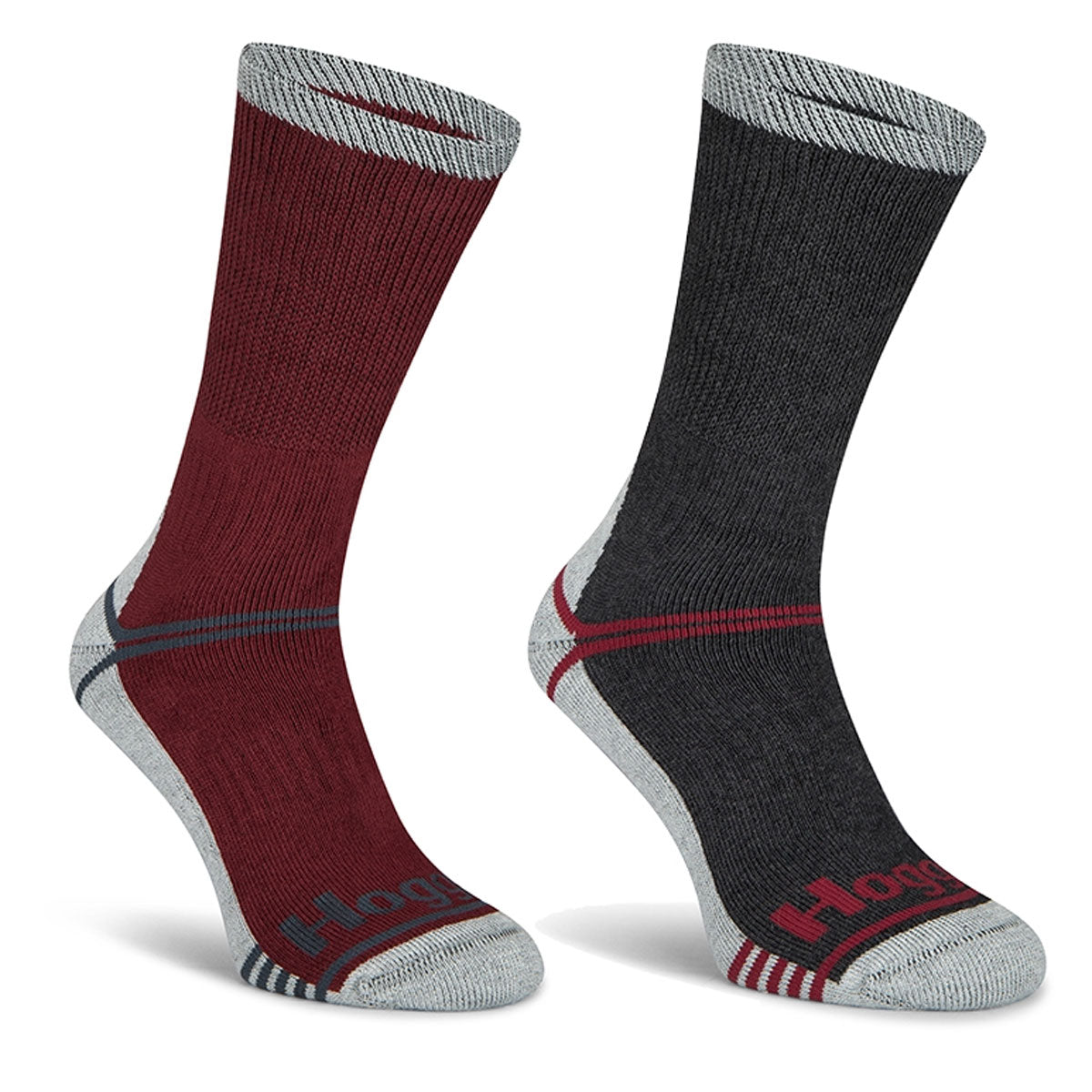 HOGGS OF FIFE Field & Outdoor Coolmax Socks - Twin Pack - Burgundy / Grey