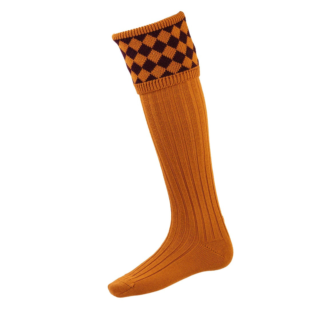 HOUSE OF CHEVIOT Chessboard Shooting Socks - Mens - Ochre House Of Cheviot