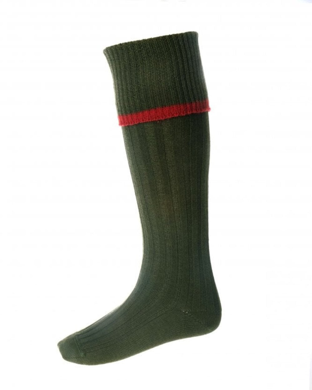 HOUSE OF CHEVIOT Estate Shooting Socks - Mens - Spruce & Brick Red House Of Cheviot