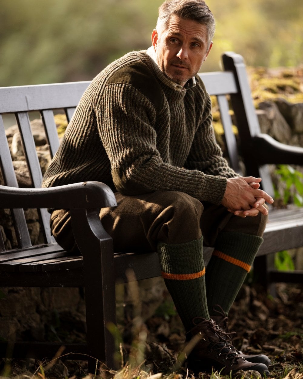 HOUSE OF CHEVIOT Estate Shooting Socks - Mens - Spruce & Ochre House Of Cheviot