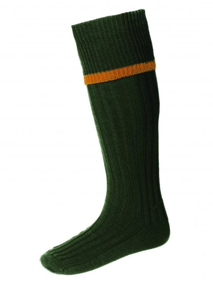 HOUSE OF CHEVIOT Estate Shooting Socks - Mens - Spruce & Ochre House Of Cheviot