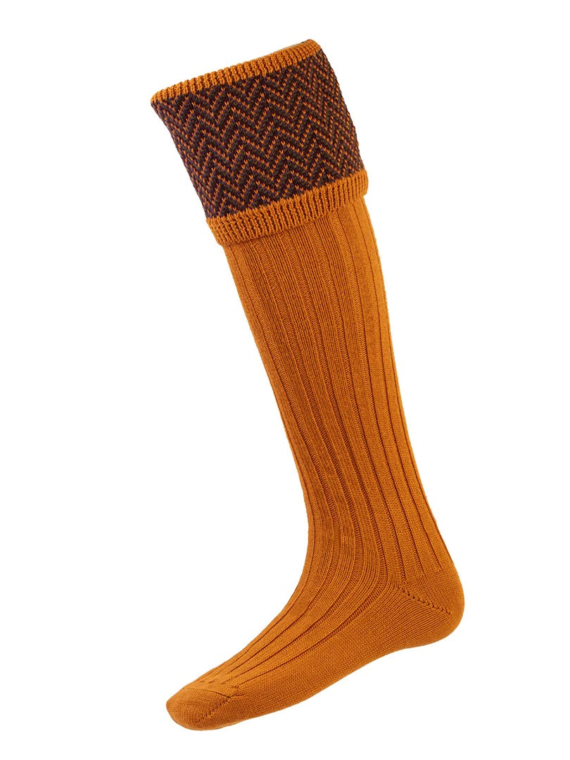 HOUSE OF CHEVIOT Herringbone Shooting Socks - Mens - Ochre House Of Cheviot
