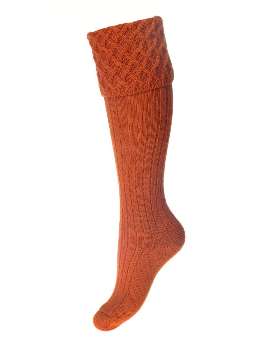 HOUSE OF CHEVIOT Lady Rannoch Shooting Socks - Womens - Burnt Orange House Of Cheviot