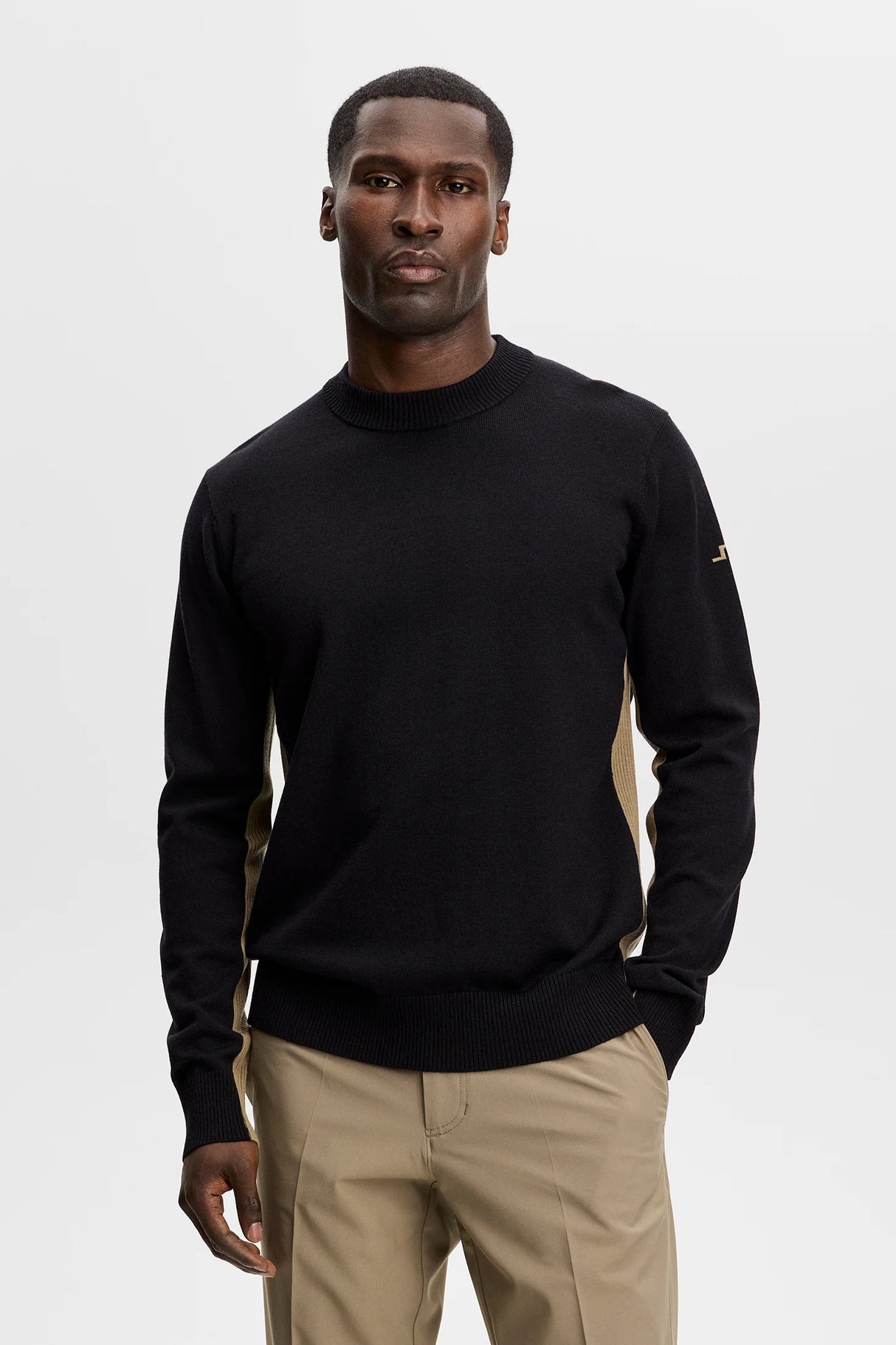 J.LINDEBERG Chester Side Stripe Knit Crew Neck Sweater – Men's – Black