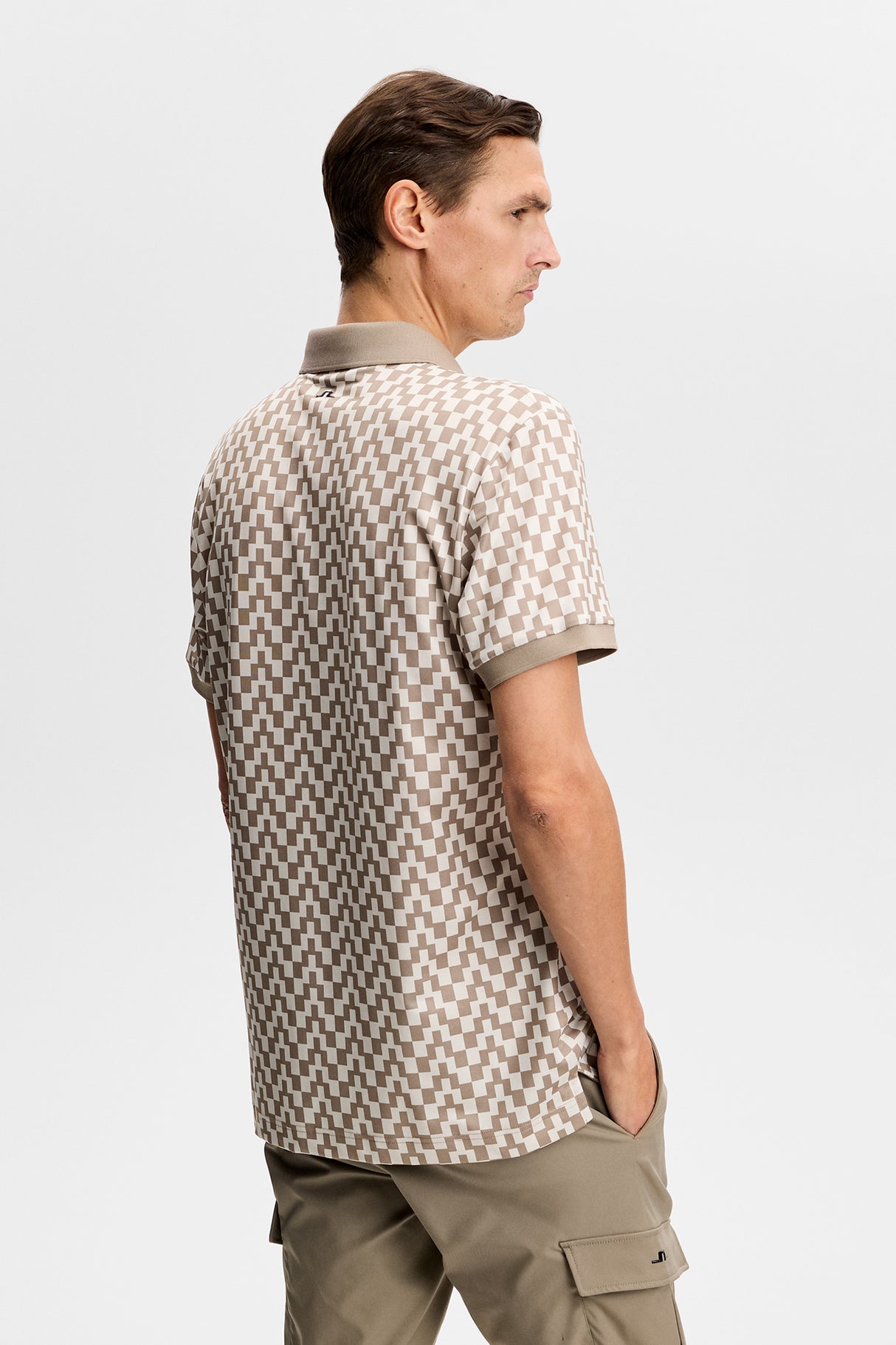 J.LINDEBERG Tour Tech Print Golf Polo Shirt – Men’s – Bridge Stack Brindle