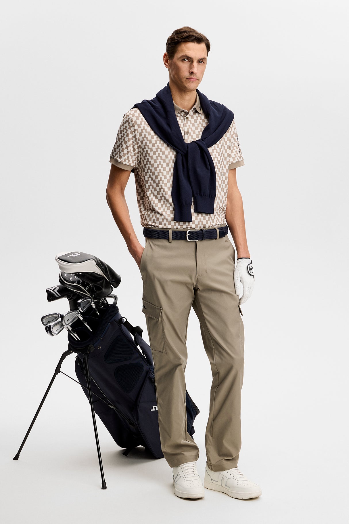 J.LINDEBERG Tour Tech Print Golf Polo Shirt – Men’s – Bridge Stack Brindle
