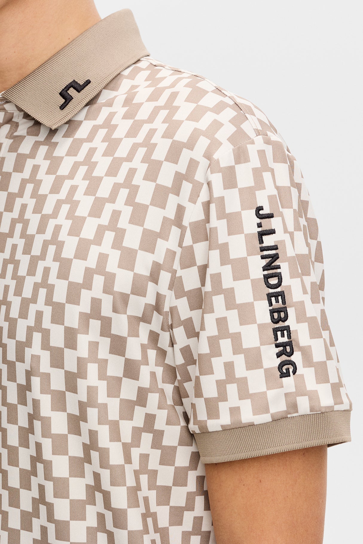 J.LINDEBERG Tour Tech Print Golf Polo Shirt – Men’s – Bridge Stack Brindle