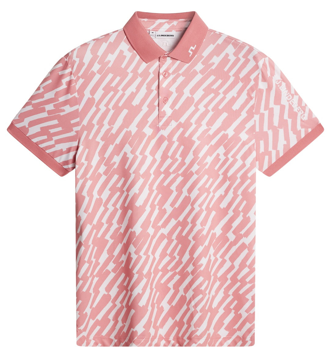 30% OFF - J.LINDEBERG Tour Tech Print Golf Polo Shirt – Men’s – Oak Flamingo - Size: XL