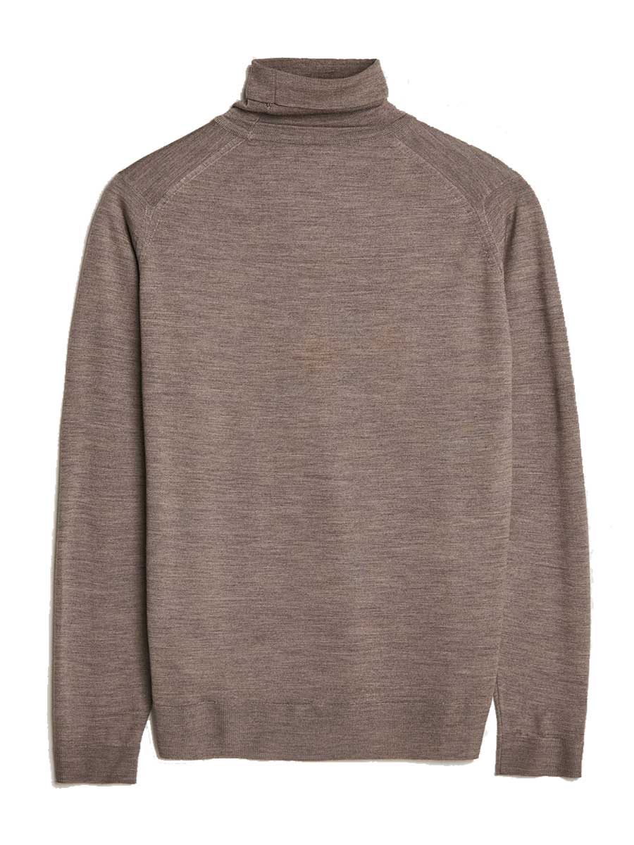 JOHN SMEDLEY Cherwell Roll Neck Jumper – Extra Fine Merino Wool – Mushroom