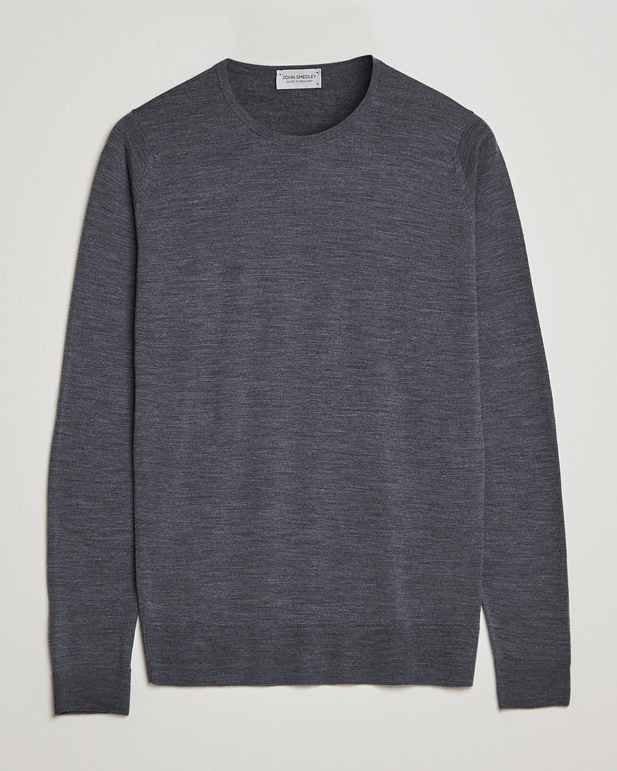 John Smedley Lundy merino crew neck jumper in Charcoal — front view