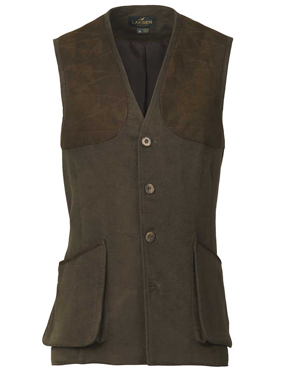 LAKSEN Belgravia Leith Moleskin Shooting Vest - Mens - Loden