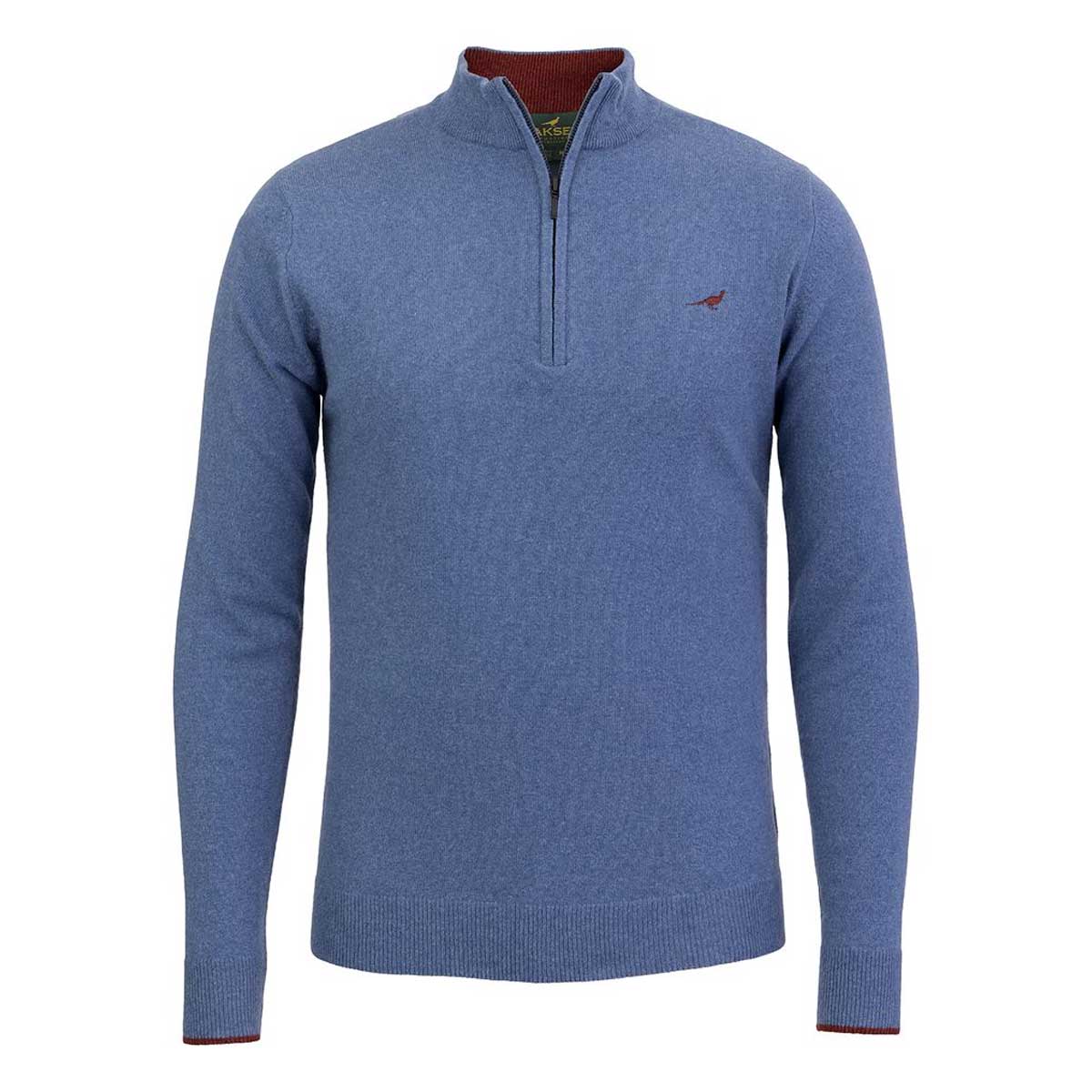 LAKSEN Brompton Zip Neck Lambswool Sweater - Mens - Loch Blue