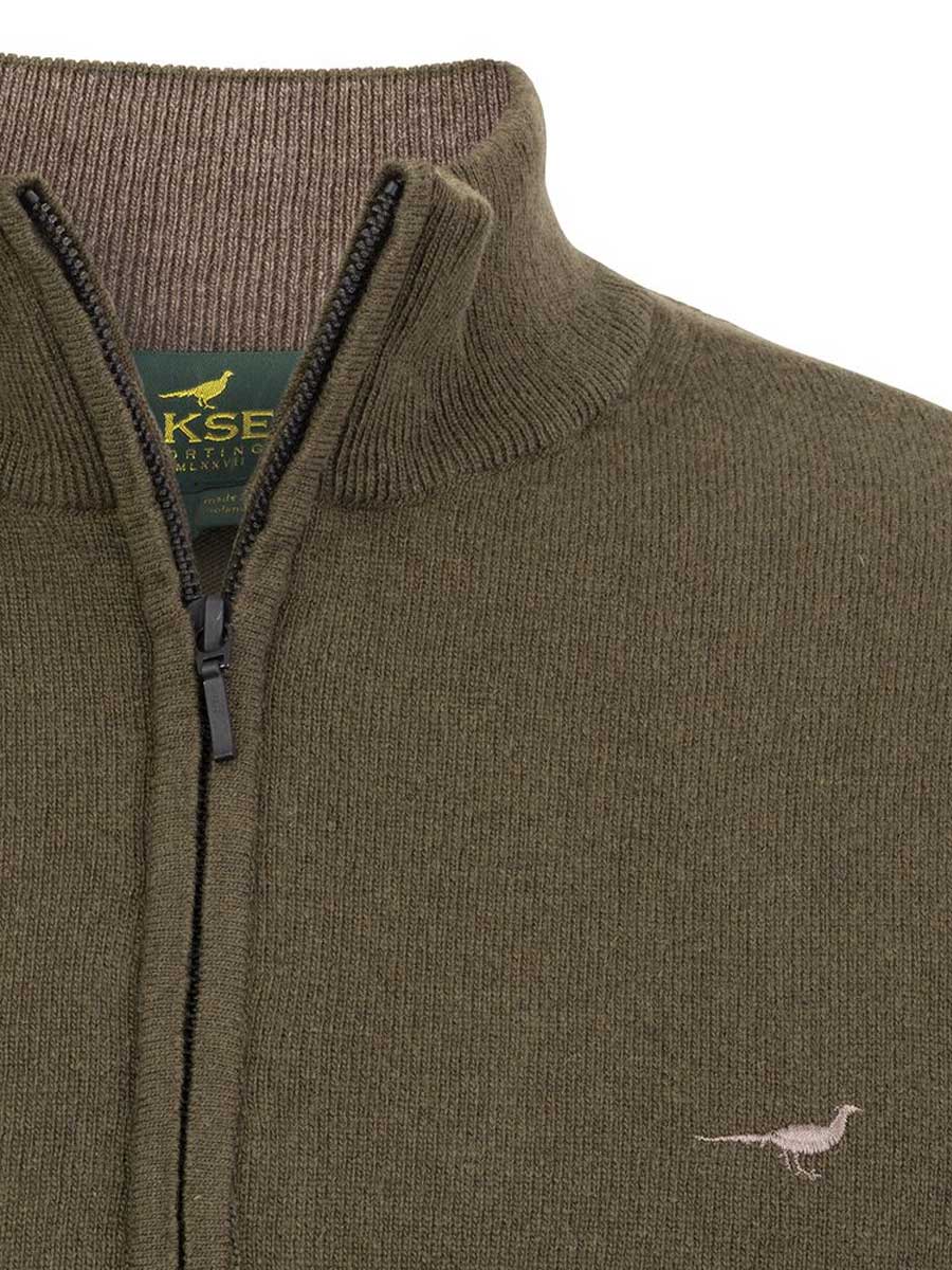 LAKSEN Brompton Zip Neck Lambswool Sweater - Mens - Olive