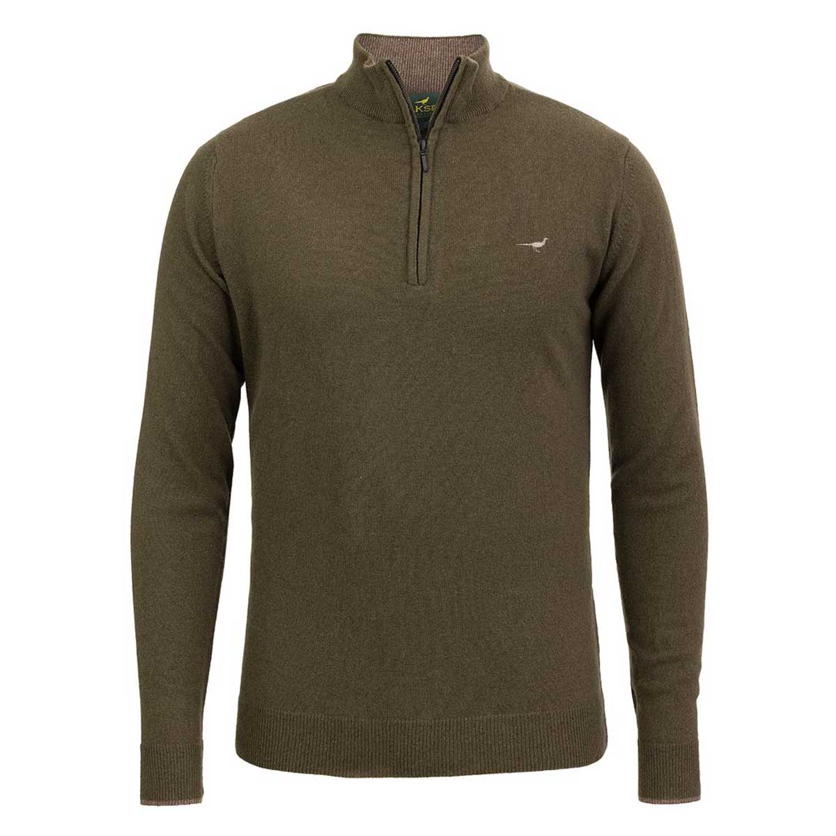 LAKSEN Brompton Zip Neck Lambswool Sweater - Mens - Olive