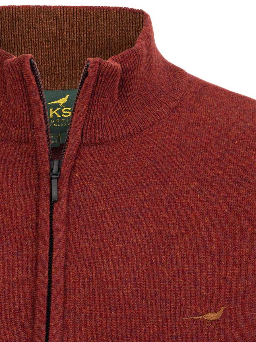 LAKSEN Brompton Zip Neck Lambswool Sweater - Mens - Rusty