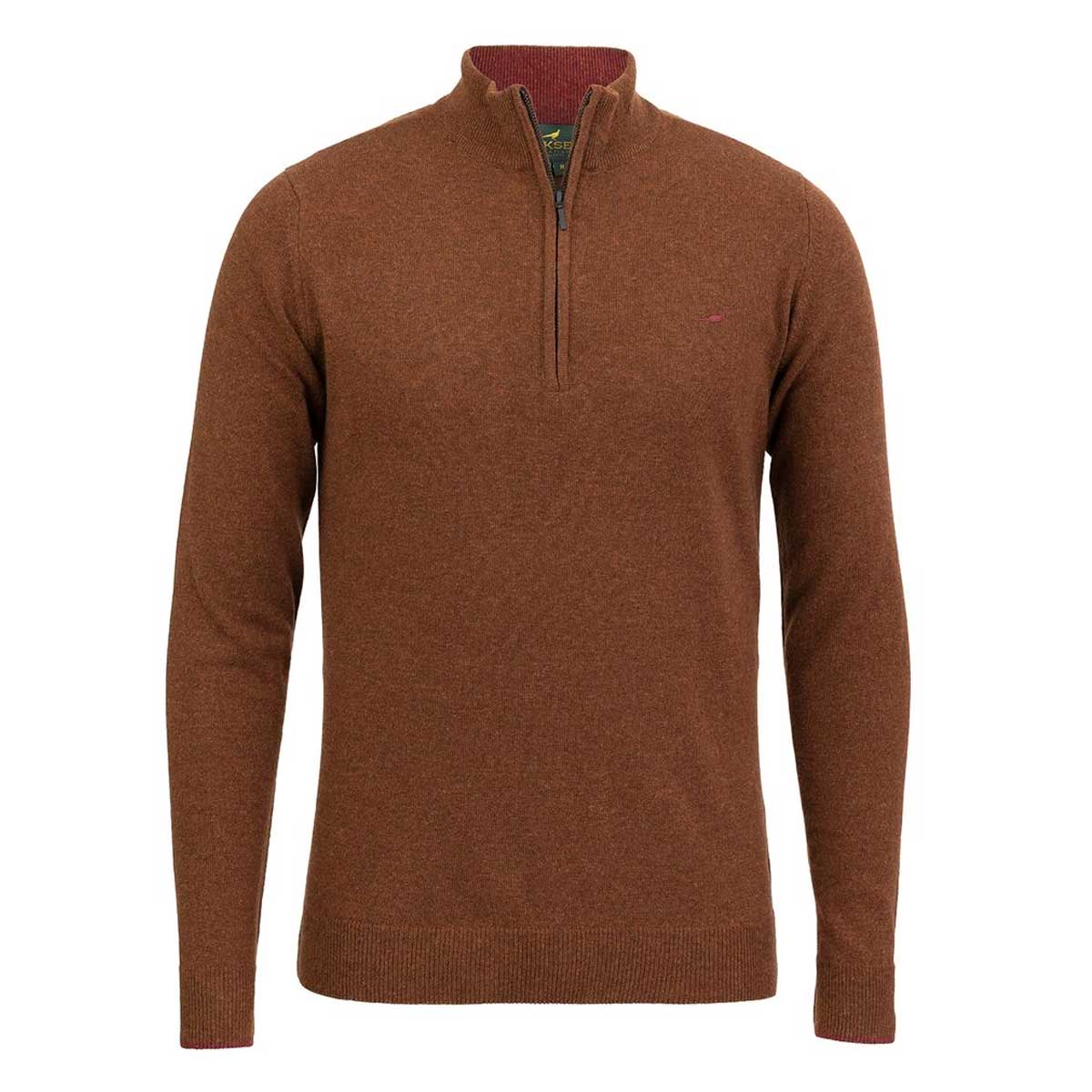 LAKSEN Brompton Zip Neck Lambswool Sweater - Mens - Toffee