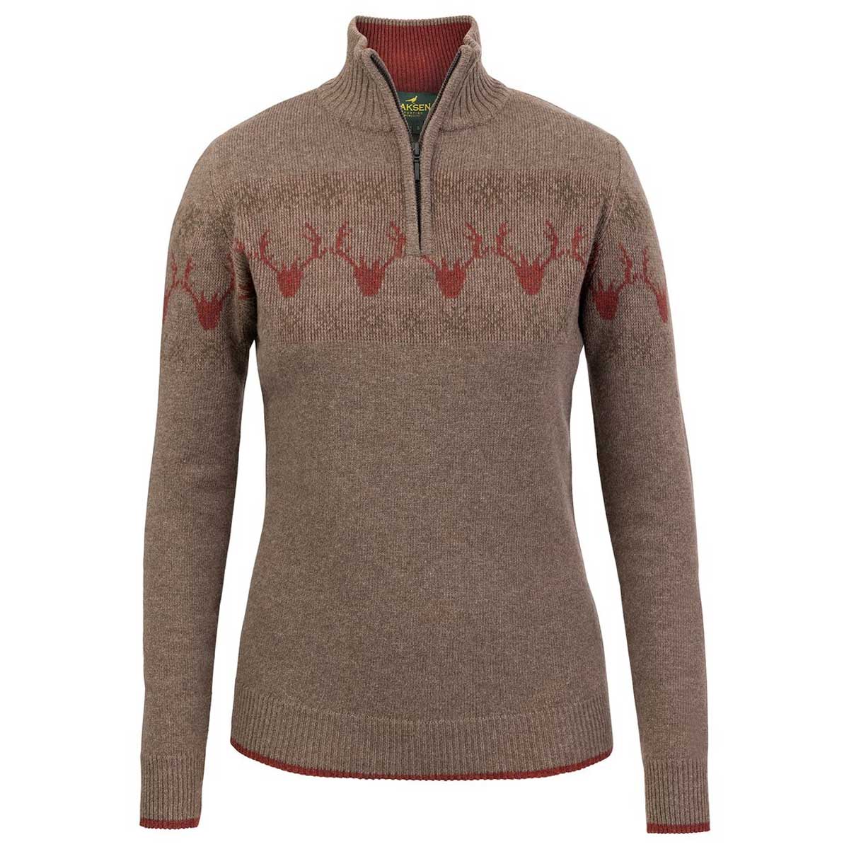 LAKSEN Deer Jacquard Zip Neck Sweater - Womens - Brown