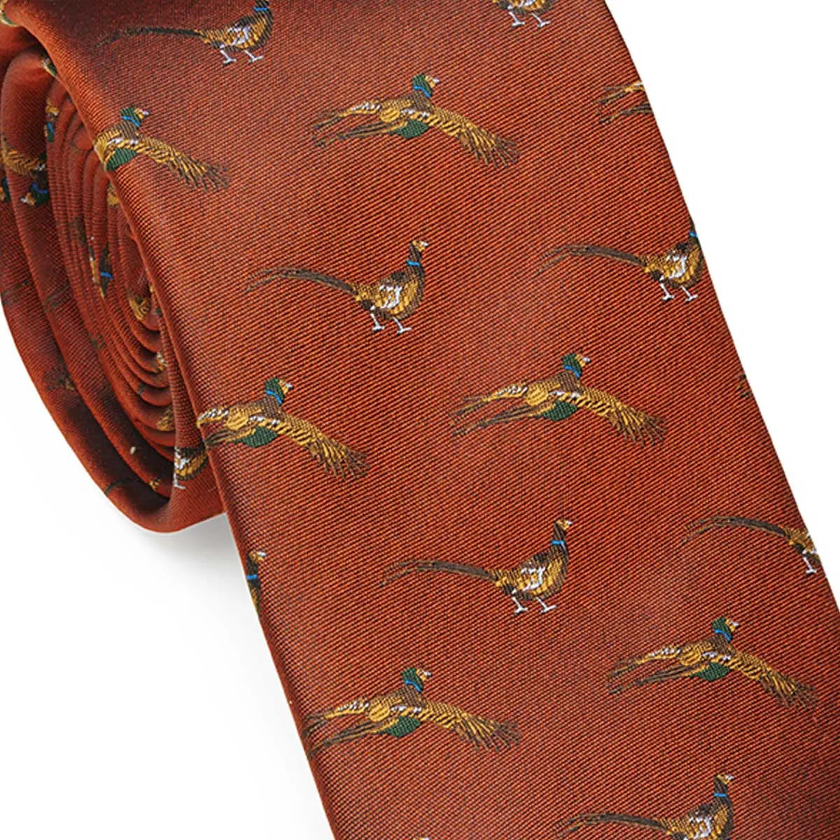 LAKSEN Silk Tie - Flying Pheasant - Blood OrangeLAKSEN Silk Tie - Flying Pheasant - Blood Orange
