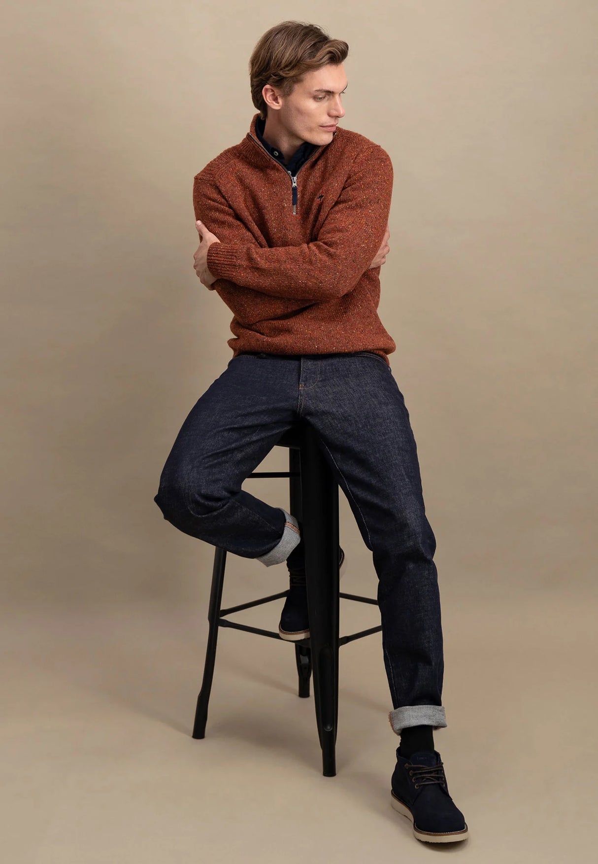 FYNCH HATTON Troyer 1/4 Zip Donegal Knit - Men's – Flame