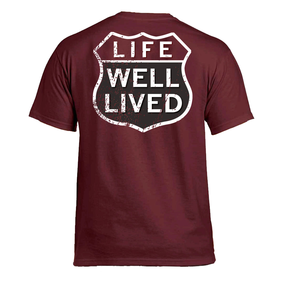LIFE WELL LIVED Route 66 T-Shirt - Men's Soft Cotton - Maroon