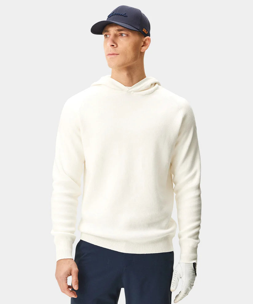 MACADE Men’s Tech Knit Golf Hoodie – Cotton Cashmere Blend – White