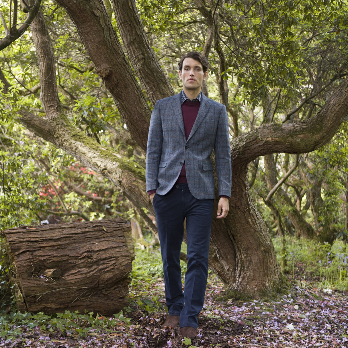 MAGEE Tweed Jacket - Mens Clady - Blue Twill With Rust, Navy & Plum Check Magee