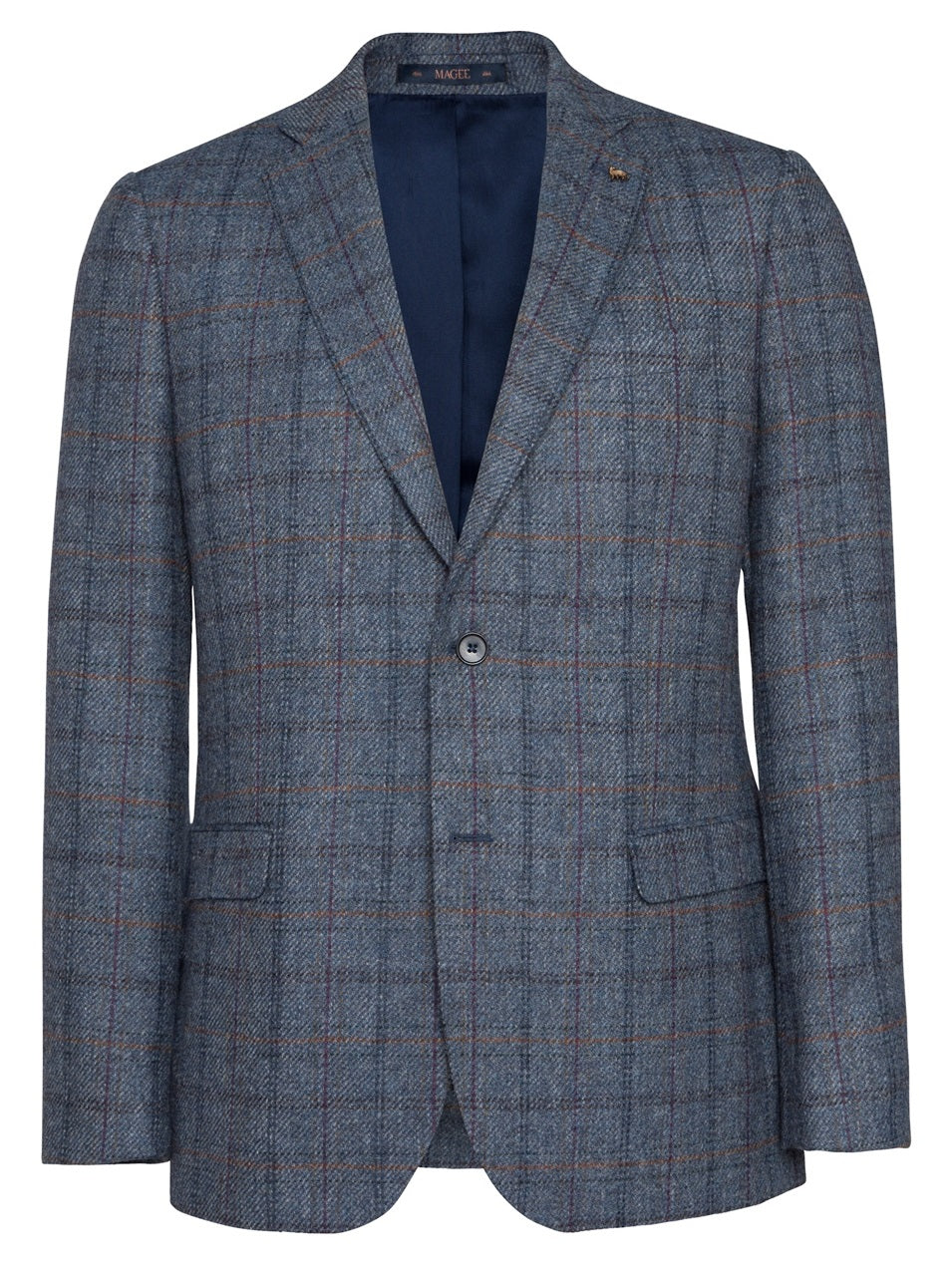 MAGEE Tweed Jacket - Mens Clady - Blue Twill With Rust, Navy & Plum Check Magee