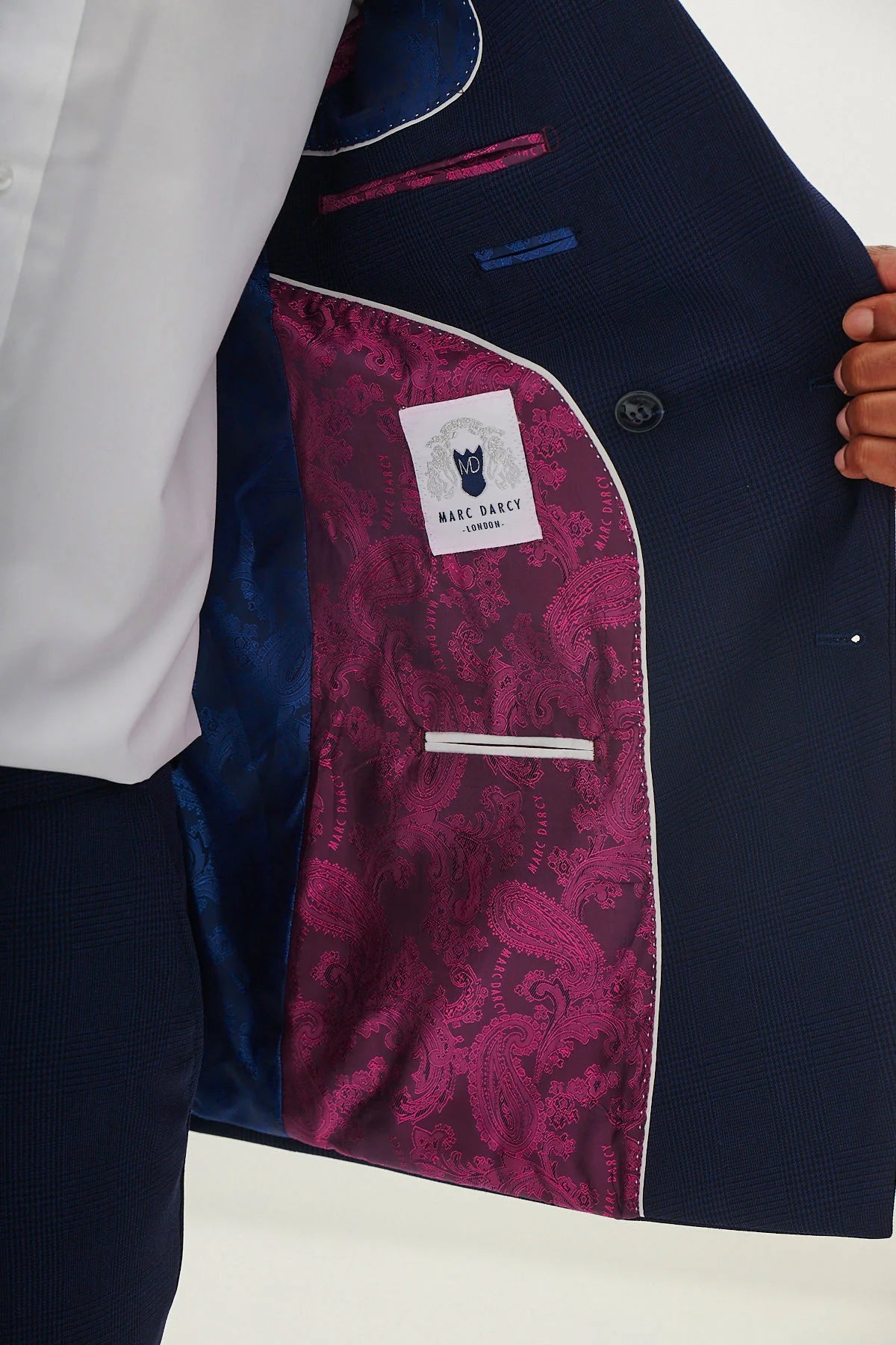 40% OFF - MARC DARCY Bromley Blazer - Mens Slim Fit - Navy Check - Size: UK 38 & 40 Regular