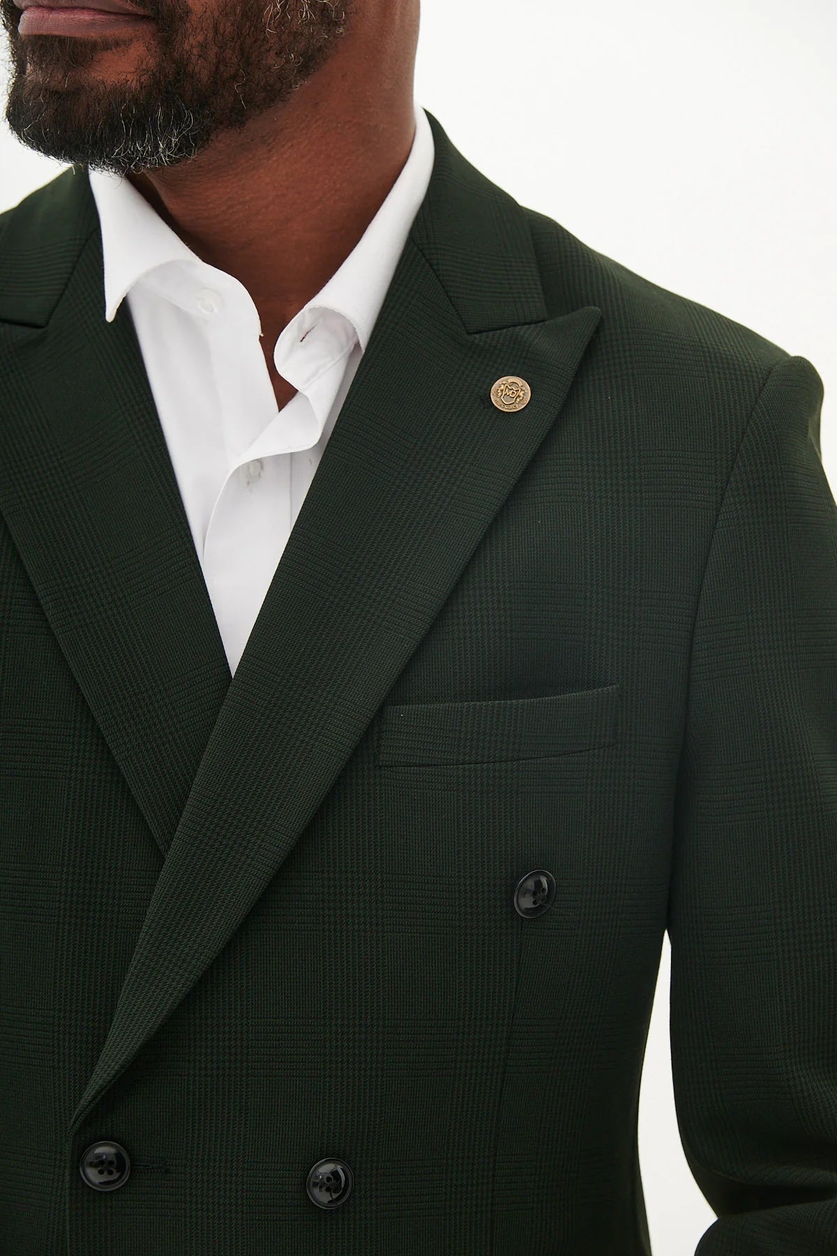 40% OFF - MARC DARCY Bromley Double Breasted Blazer - Mens Slim Fit - Olive Green Check - Size: UK 40 Regular