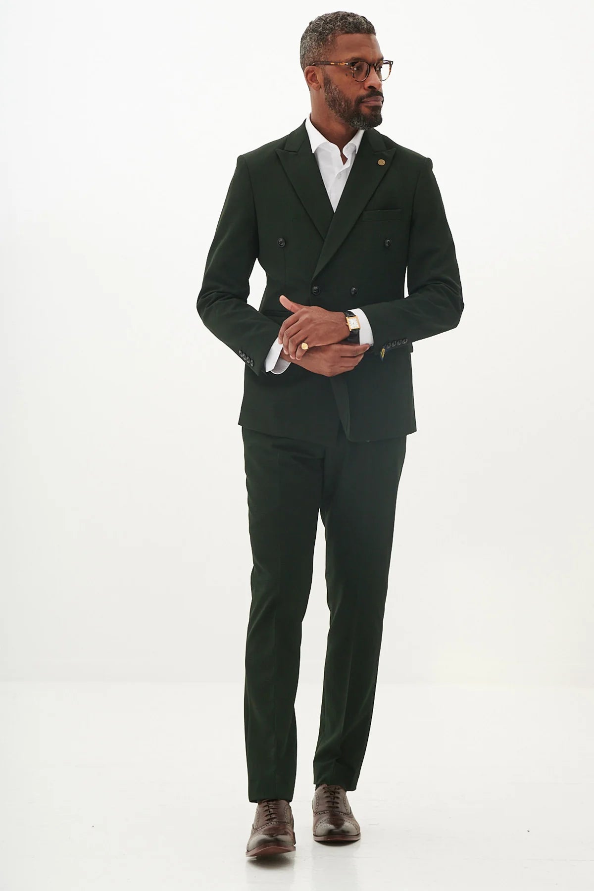 40% OFF - MARC DARCY Bromley Double Breasted Blazer - Mens Slim Fit - Olive Green Check - Size: UK 40 Regular