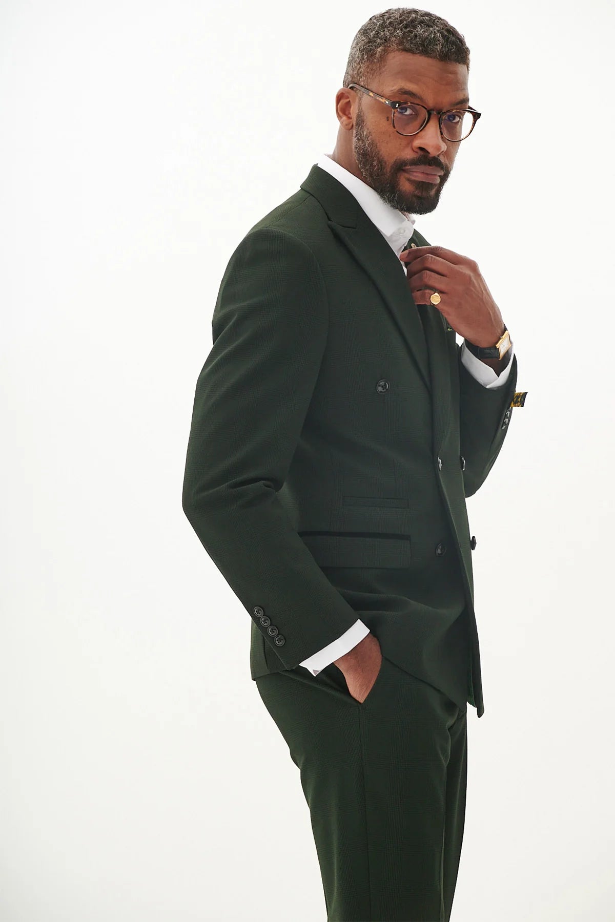 40% OFF - MARC DARCY Bromley Double Breasted Blazer - Mens Slim Fit - Olive Green Check - Size: UK 40 Regular